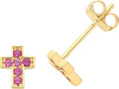 Produktbild von Wunderschöne 9 Karat (375) Gold kreuz Damen - Paar Ohrstecker mit Zirkonia - 5mm*4mm; TRS26922