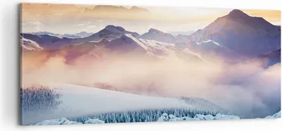 Produktbild von Bild auf Leinwand - Leinwandbild - Berge Schnee Winter - 100x40cm - Wand Bild - Wanddeko - Leinwanddruck - Bilder - Kunstdruck - Wanddekoration - Leinwand bilder - Wandkunst - AB100x40-3596
