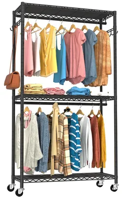 Produktbild von Kleiderständer Heavy Duty - Verstellbar - Doppelstangen - 3 Ebenen - 90 x 40 x 198 cm - Metall