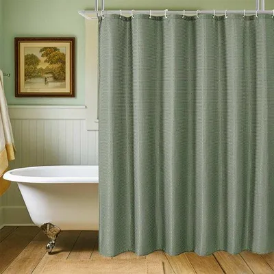 Immagine prodotto di Tenda da doccia in tessuto Unyqoos®, idrorepellente, 180 x 200 cm, verde con motivo a nido d'ape, in poliestere, inclusi 12 anelli metallici, antimuffa e antibatterica