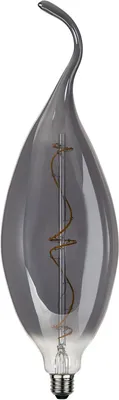 A single, decorative light bulb with a unique flame-like shape and a smoky gray tint.