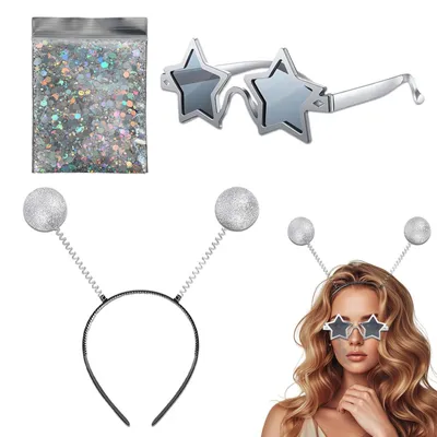 Sternbrillen-Set: 1 Brille, Stirnband & Glitzer für Partys