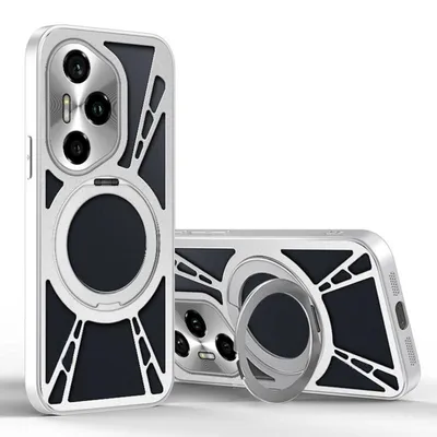 Produktbild von Für Honor 300 Pro Design Metall Silikon MagSafe Ring Kühl Schutz Hülle Silber
