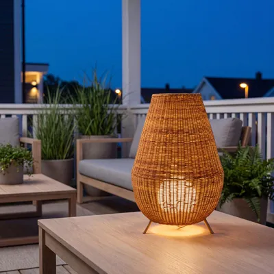 Obrázek produktu pro Venkovní ratanová lampa LED dobíjecí baterie IP54 72 cm vysoká s dálkovým ovládáním stmívače bezdrátová přenosná venkovní stojací lampa balkon terasa