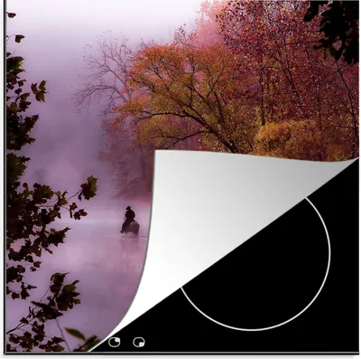 Produktbild von KitchenYeah© Herdabdeckplatte Pferde - Nebel - Wald , 78x78cm, Küche Deko, Glaskeramikkochfeld Herdabdeckung, Abdeckplatte fùr Kochfeld