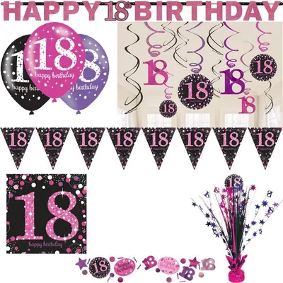 Produktbild von 18. Geburtstag Party Set Volljährig Deko pink schwarz Frau