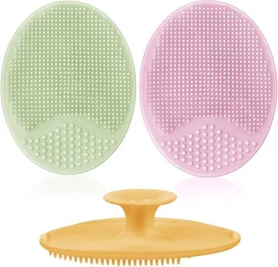 Productafbeelding van Famanu Set van 3 babybadborstjes – Zachte siliconen borstjes voor het reinigen van haar en gezicht – Geschikt voor pasgeborenen en baby's