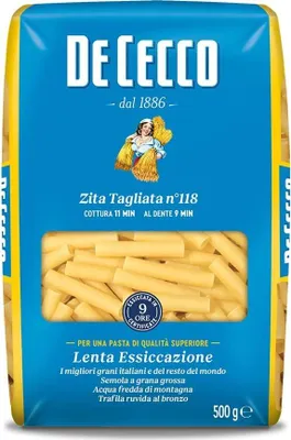 Produktbild von De Cecco QSX0118, Ziti Tagliati, Kurze Nudeln, 500 g, 9 min, 11 min, 351 kcal
