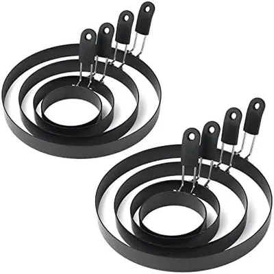 Produktbild von Edelstahl Eierform Set mit 8 Ringen, Antihaft Eierformer für Pfanne, Pancake Formen mit Griff, wiederverwendbares Küchenzubehör