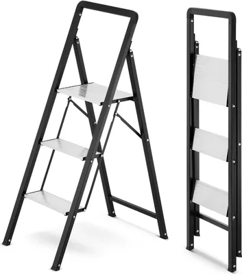 Zdjęcie produktu dla Drabina domowa składana schodki domowe HIGHER 3 stopnie z pałąkiem 150kg