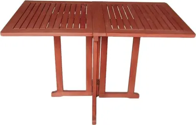 A wooden folding table on a white background.