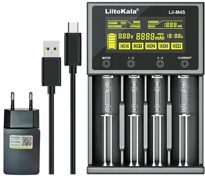 Zdjęcie produktu dla Ładowarka do baterii akumulatorów AA AAA LiitoKala Lii-M4S + adapter