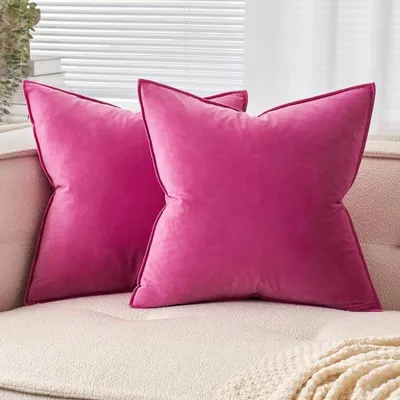 Imagen del producto de Funda de cojín de terciopelo, cojines decorativos para sofá, 50 x 50 cm, 2 unidades, color rosa intenso