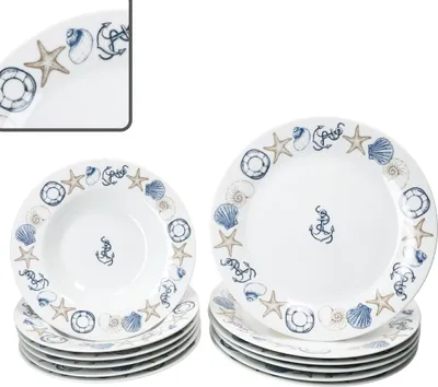Produktbild von Neptun 12tlg Tafelservice maritime Speiseteller Suppenteller Porzellan 6 Pers
