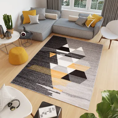 Obrázok produktu pre Koberec Obývacia izba Spálňa Krátky vlas Moderný Melírovaný dizajn Sivý Žltý ÖKOTEX 300 x 400 cm