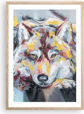 Produktbild von Gerahmtes Poster - Rahmen in heller Eiche - Öl Wolf Hund - 50x70 cm - Wand Bild - Wanddeko - Wandbilder - Kunstposter - Wandposter - Bilderrahmen - Bilder - Kunstdruck - P2NPA50x70-4673