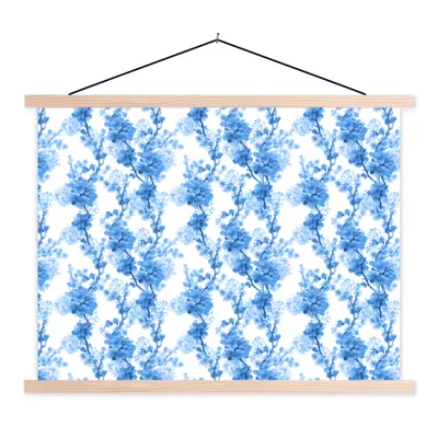 Produktbild von MuchoWow® Textilposter Blumen - Blau - Hortensie 40x30 cm mit holzfarbenen Rahmen - Bilder