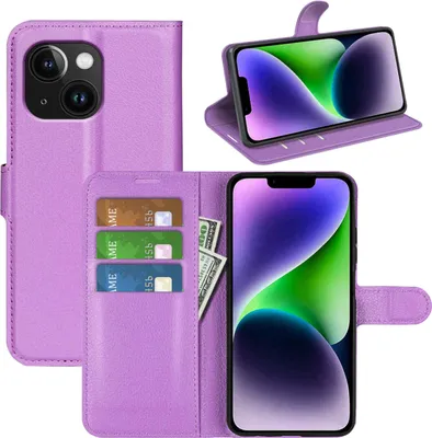 Image de Pour Apple iPhone 15 Smart Handy Case Lila Etuis en similicuir Cover Case Book