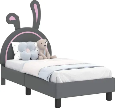 Produktbild von Kinderbettgestell mit Kopfteil Hellgrau 70 x 140 cm PU