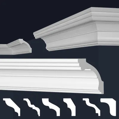 Productafbeelding van MARBET DESIGN: Stucprofielen van XPS (extrudeerbaar polystyreen), wit - Plafondlijsten, sierlijsten, hoeklijsten, decoratieve elementen, E-profielen - (Voorbeeld: E-34)