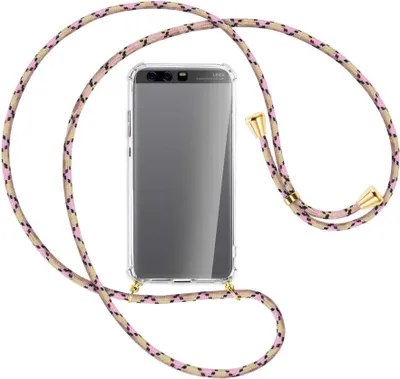 Produktbild von Handykette Backcover-Schutzhülle mit Band (Metall goldfarben) für Huawei P10 Plus - rosa Karo