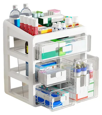 Medikamentenbox 4 Etagen stapelbar transparent Organizer