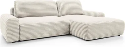 A cream-colored sectional sofa with a corduroy-like texture, shown from a front-side angle against a white background.