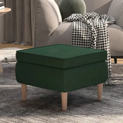 Immagine prodotto di The Living Store Sgabello con gambe in legno Tessuto verde scuro