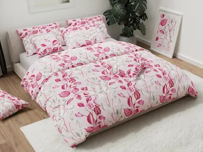 Produktbild von Baumwollbettwäsche mit rosa Blättern
