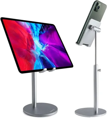 Immagine prodotto di Supporto per tablet, porta tablet e smartphone in alluminio, argento, regolabile