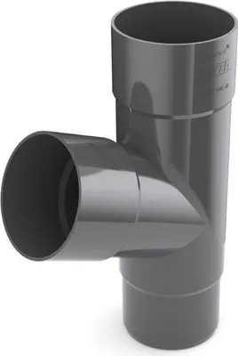 A 3D rendering of a gray PVC T-junction pipe fitting.