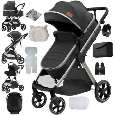 Produktbild von 3-in-1 Kinderwagen - Reisesystem - Für geborene - Zusammenklappbar - Wendeeinheit - UV-Schutz - Dunkelgrau