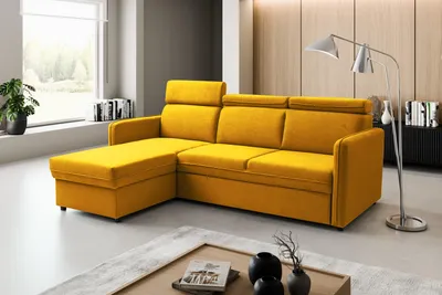 Produktbild von BARCELO Universelles Ecksofa 220x165 cm L-Form mit: Schlaffunktion, Bettkasten & Verstellbare Kopfstützen, Gelb - Enjoy New 40