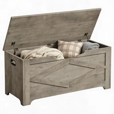 Produktbild von Schuhbank mit Stauraum 100 cm, Sitztruhe aus MDF, Flurbank, Grau