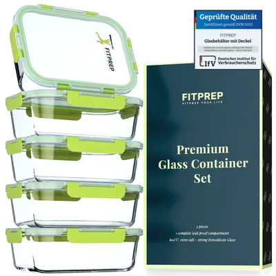 Produktbild von Glasvershouddozen 10er Set, 880 ml, Premium, Meal Prep, Lebensdauerdeckel