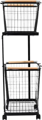 Image de Panier à linge, design 2 niveaux, avec roues pour faciliter la mobilité, noir, M