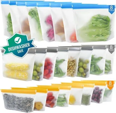 Produktbild von Famanu 24 Stück Wiederverwendbare Silikon Lebensmittelaufbewahrungsbeutel mit Stehboden - BPA-frei