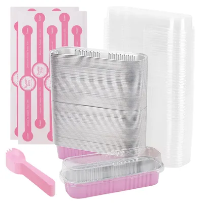 100 Mini-Brotdosen mit Deckel, 200 ml, Alufolie, rosa-silber