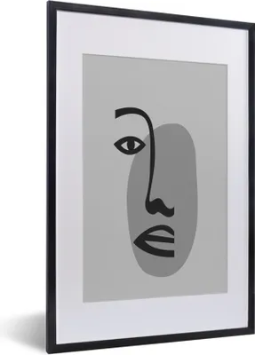 Produktbild von MuchoWow® Gerahmtes Poster Porträt - Gesicht - Schwarz - Weiß 40x60 cm - Poster mit Schwarzem Bilderrahmen Wandposter Rahmen Foto Bilder - Poster in Rahmen