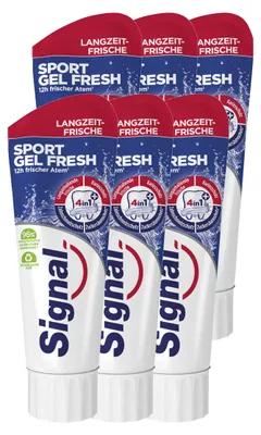 Immagine prodotto di Dentifricio Sport Gel Fresh blu segnale con strisce bianche 75ml confezione da 6 pezzi