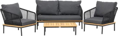 Produktbild von home24 Loungeset - 4-teilig - Schwarz - Stahl - 148 x 70 x 80 cm