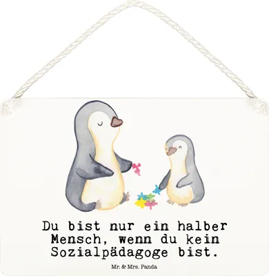 Produktbild von Mr. & Mrs. Panda wandtafel Sozialpädagoge Herz DIN A6 - Weiß - Geschenk, Türschild, holzbild, kleine aufmerksamkeit, Holzschild, Schild, Wandbild Holz