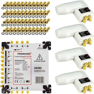 Produktbild von PremiumX Multischalter Set 17/8 Multiswitch SAT 4x Quattro Multifeed LNB 48x F-Stecker