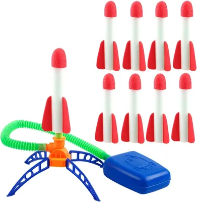 Imagen del producto de Juego de lanzamiento de cohetes para exteriores, set de inicio de 9 piezas, que incluye 8 cohetes y 1 plataforma de lanzamiento, ideal para niños