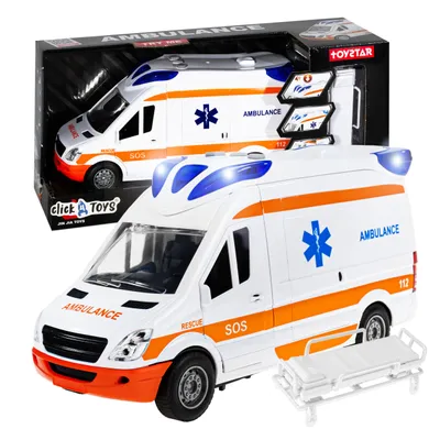 Zdjęcie produktu dla Karetka Ambulans Dla Dzieci Pogotowie Napęd Światło Dźwięk Auto + Nosze