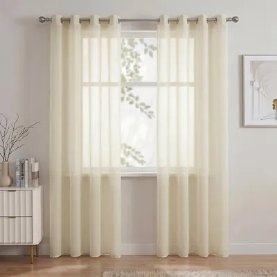 Immagine prodotto di Tende trasparenti con passanti, colore lino, 2 pannelli da 132x160 cm, per soggiorno