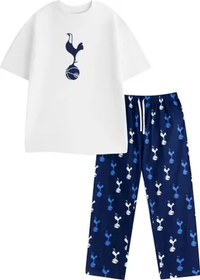 Obrázek produktu pro Tottenham Hotspur FC – Pyžamo s dlouhými kalhotami pro muže, krátký rukáv NS9293 (M) (bílá/námořnická modrá)