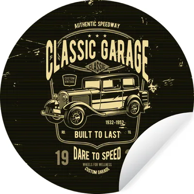 Produktbild von MuchoWow® Runde Wandtattoo - Wandsticker Tapete Aufkleber Mancave - Auto - Garage - Vintage Ø 80 cm Selbstklebend und Repositionierbar - Wandaufkleber - Kreis - Mauerkreis - Wand Bilder - Wandsticker - Wohnzimmer Dekoration - Dekoration für die Wände - Aluminium - Babyzimmer