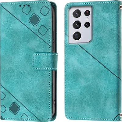 Produktbild von Hülle für Samsung Galaxy S21 Ultra 5G Prägung Flip Leder Brieftasche Schutzhülle mit Ständer Grün