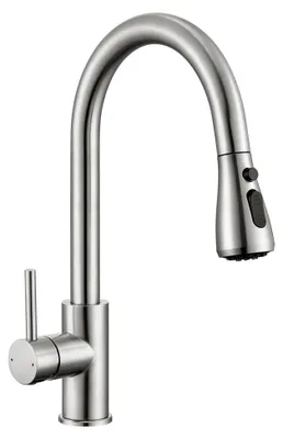Produktbild von Küchenarmatur mit 3 Wasserstrahlmodi, Hochdruckarmatur mit ausziehbarer Brause, 360° schwenkbar, Einhebel-Spültischarmatur mit hohem Bogen, Edelstahl